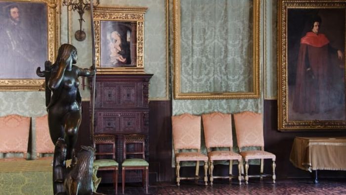 Empty frames at the Isabella Stewart Gardner Museum