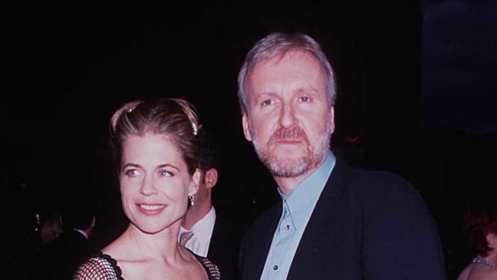 Linda Hamilton and James Cameron at the Titanic premiere in 1997.