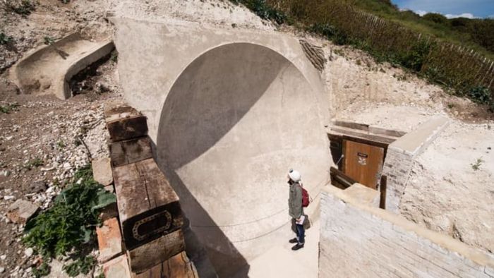 A sound mirror constructed on the cliffs of Dover, England, during World War I.