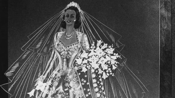 A sketch of Princess Elizabeth's wedding dress by Norman Hartnell