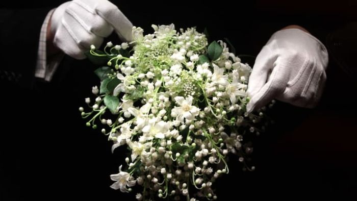 A recreated version of the Duchess of Cambridge's wedding bouquet is photographed before being displayed at Buckingham Palace during the annual summer opening on July 20, 2011, in London, England.