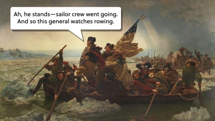Washington Crossing the Delaware, Emanuel Gottlieb Leutze // Public Domain; Photo illustration by Lucy Quintanilla