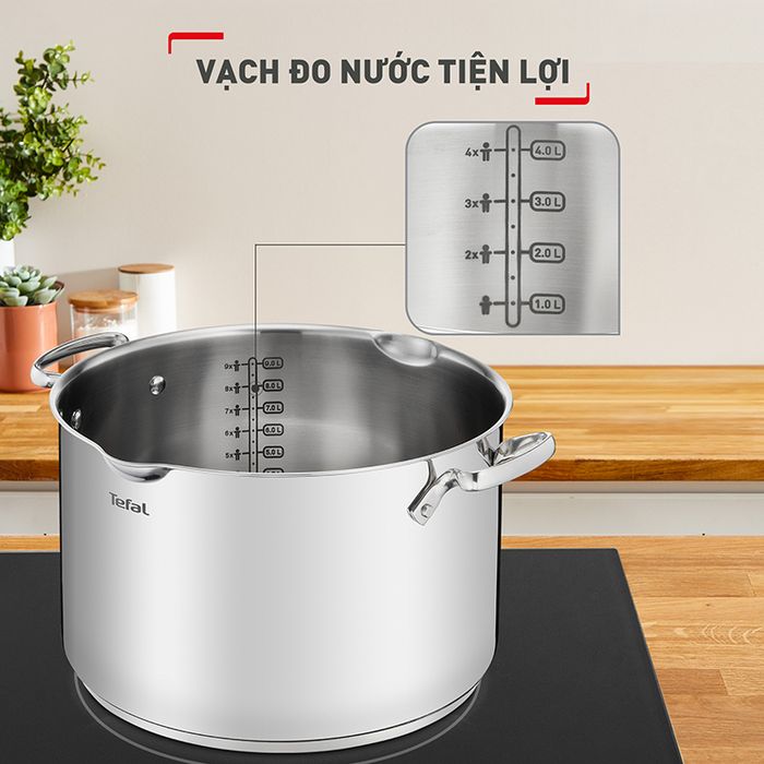 Nồi Inox Tefal Duetto Plus 28cm G7196456 - Tích hợp vạch đo dung tích trong nồi