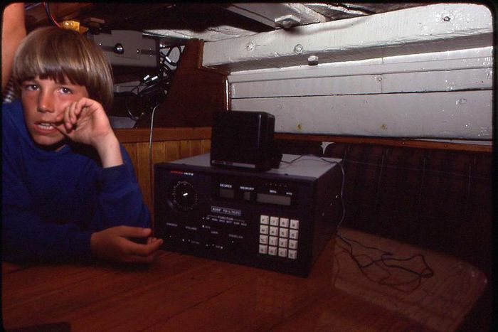 Affleck aboard the Mimi, tuning in to signals from the whale’s radio transmitter.