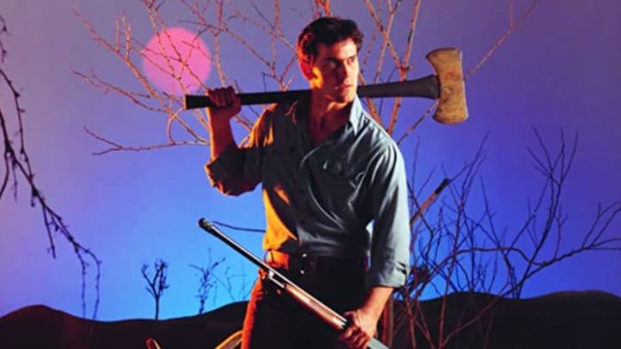 Bruce Campbell plays the iconic role of Ash in the 1981 cult classic, The Evil Dead.