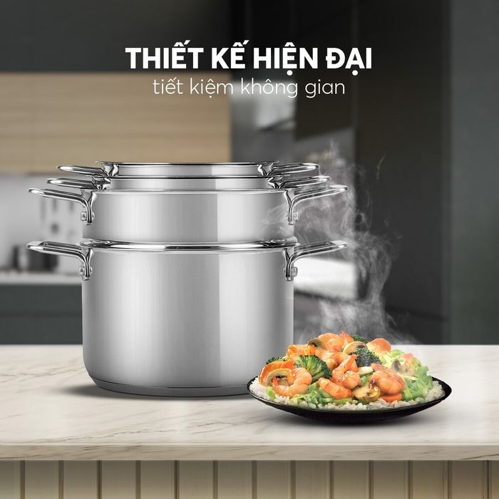 BỘ NỒI INOX 5 MÓN SMARTCOOK MINI SM 2303S SIZE 16,18,20, XỬNG HẤP 3 TẦNG SIZE 16,18,20cm: BỀN ĐẸP – ĐA TIỆN ÍCH