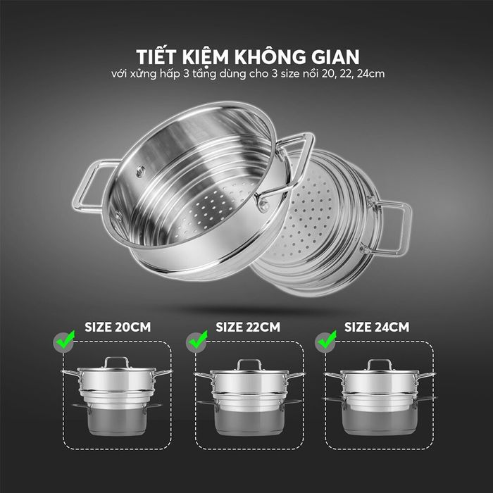 BỘ NỒI INOX 5 MÓN SMARTCOOK MINI SM 2303S SIZE 16,18,20, XỬNG HẤP 3 TẦNG SIZE 16,18,20cm: BỀN ĐẸP – ĐA TIỆN ÍCH