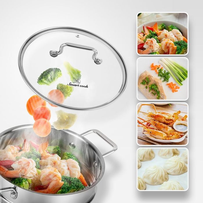 BỘ NỒI INOX 5 MÓN SMARTCOOK MINI SM 2303S SIZE 16,18,20, XỬNG HẤP 3 TẦNG SIZE 16,18,20cm: BỀN ĐẸP – ĐA TIỆN ÍCH