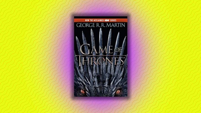 A yellow background featuring the cover of ‘A Game of Thrones.’