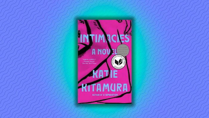 A blue background featuring the cover of ‘Intimacies.’