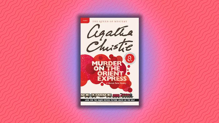 A red background displaying the cover of ‘Murder on the Orient Express.’