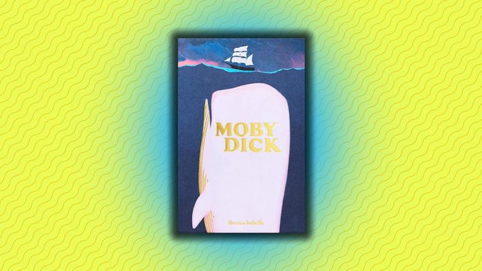 A yellow background displaying the cover of ‘Moby-Dick.’