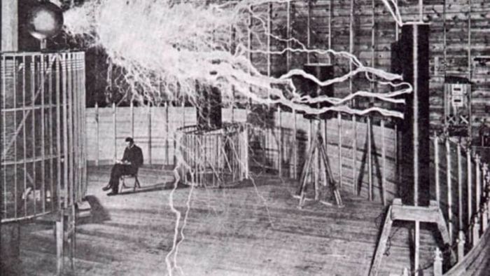 Nikola Tesla in his Colorado laboratory, 1899.