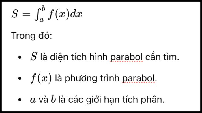 diện tích parabol công thức