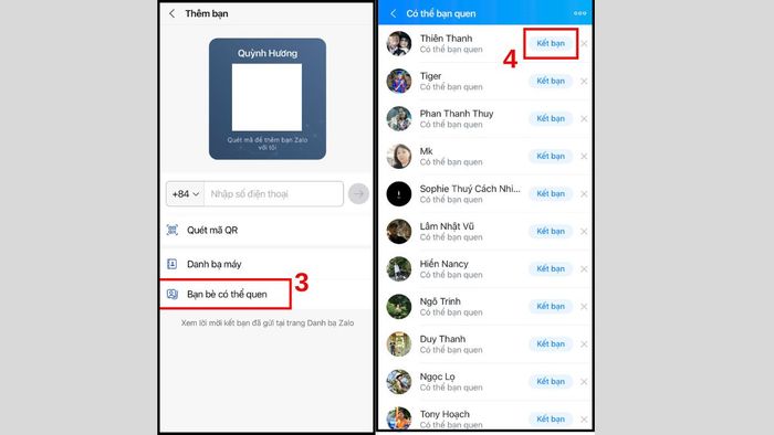 Hướng dẫn cách thêm bạn trên Zalo không cần số điện thoại thông qua gợi ý từ Zalo - bước 3,4