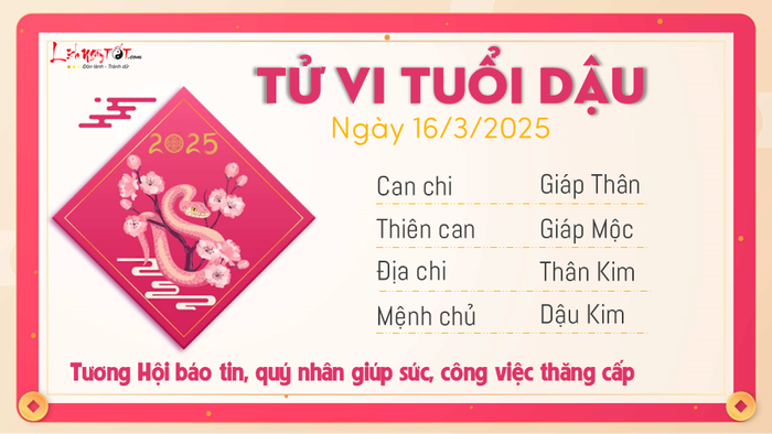 Tử vi hàng ngày 16/03/2025 - Tuổi Dậu
