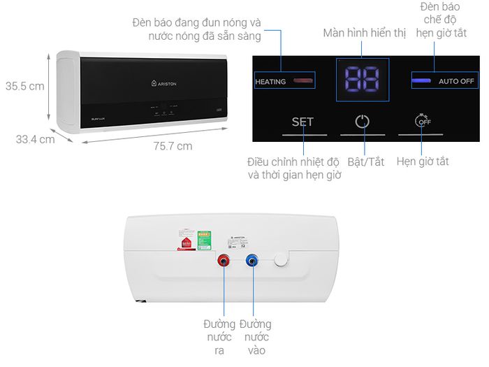 Máy nước nóng gián tiếp Ariston 30 lít 2500W SLIM3 30 LUX