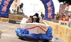 Competitors take part in the Red Bull Soapbox Race in Los Angeles' city center on September 26, 2009, in Los Angeles, California.