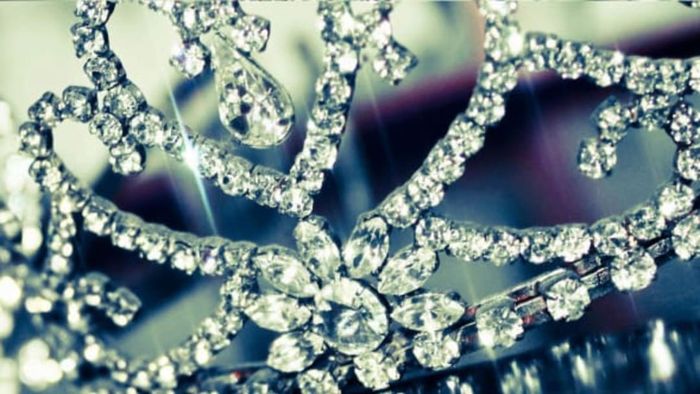 A detailed view of a sparkling tiara.
