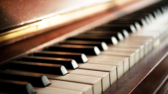 A close-up view of piano keys.