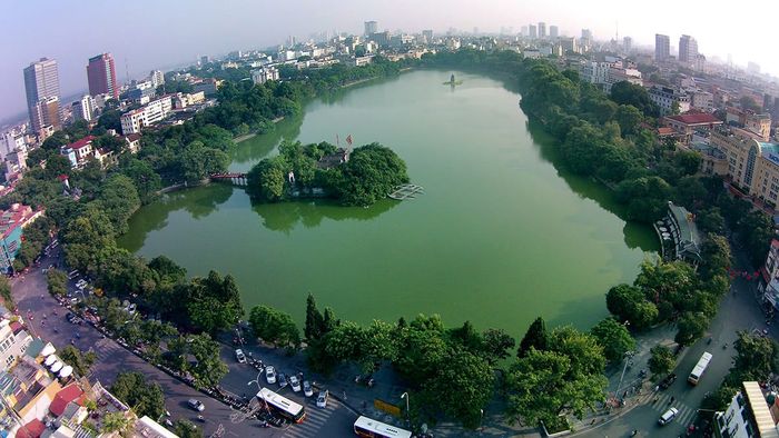 Tải hình nền Hồ Hoàn Kiếm từ trên cao với độ phân giải 4k
