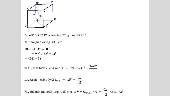 Các dạng bài tập cơ bản về hình lăng trụ đều