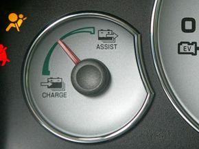 A battery level display inside the Ford Escape Hybrid SUV.