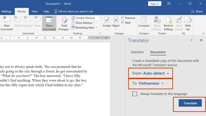 Hướng dẫn dịch toàn bộ file Word từ tiếng Anh sang tiếng Việt bước thứ hai