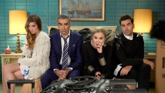The cast of Schitt's Creek includes Eugene Levy, Annie Murphy, Catherine O'Hara, and Dan Levy.