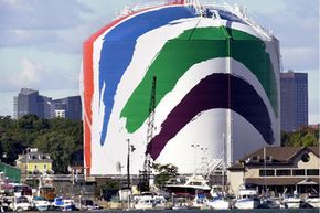 A liquefied natural gas storage tank is displayed in Boston, Massachusetts, on October 8, 2001.