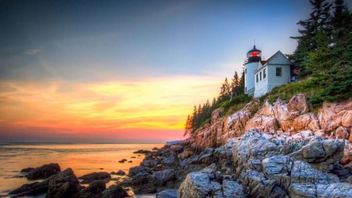 The iconic Bass Harbor Lighthouse located within Acadia National Park.