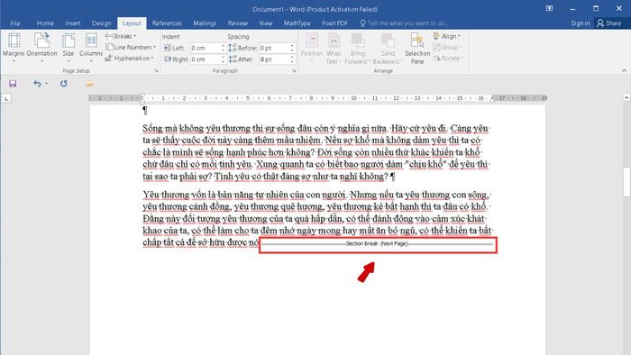 Section Break giúp phân chia tài liệu thành các phần riêng biệt
