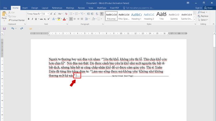 Xóa Section Break riêng lẻ bước 2 (Hình minh họa)