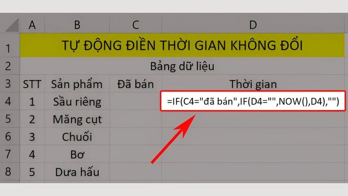 Hướng dẫn tạo hàm tự động cập nhật ngày tháng và điền dữ liệu thời gian cố định - Bước 1