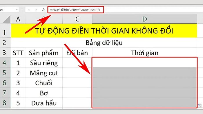 Hướng dẫn tạo hàm tự động cập nhật ngày tháng và điền dữ liệu thời gian cố định - Bước 2