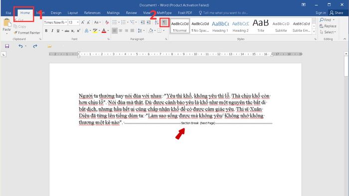 Xóa Section Break riêng lẻ bước 1 (Hình minh họa)
