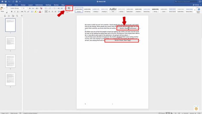 Xóa toàn bộ Section Break trên Macbook bước 1 (Hình minh họa)