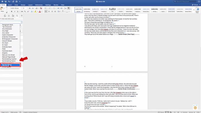 Xóa Section Break riêng lẻ trên Macbook bước 2 (Hình minh họa)