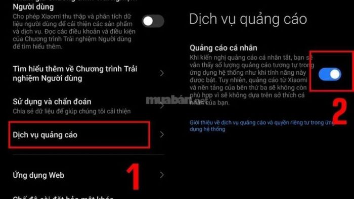 Hướng dẫn tắt quảng cáo thông qua dịch vụ quảng cáo trên điện thoại Xiaomi