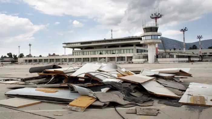 A distant shot of the deserted Ellinikon airport located in Athens