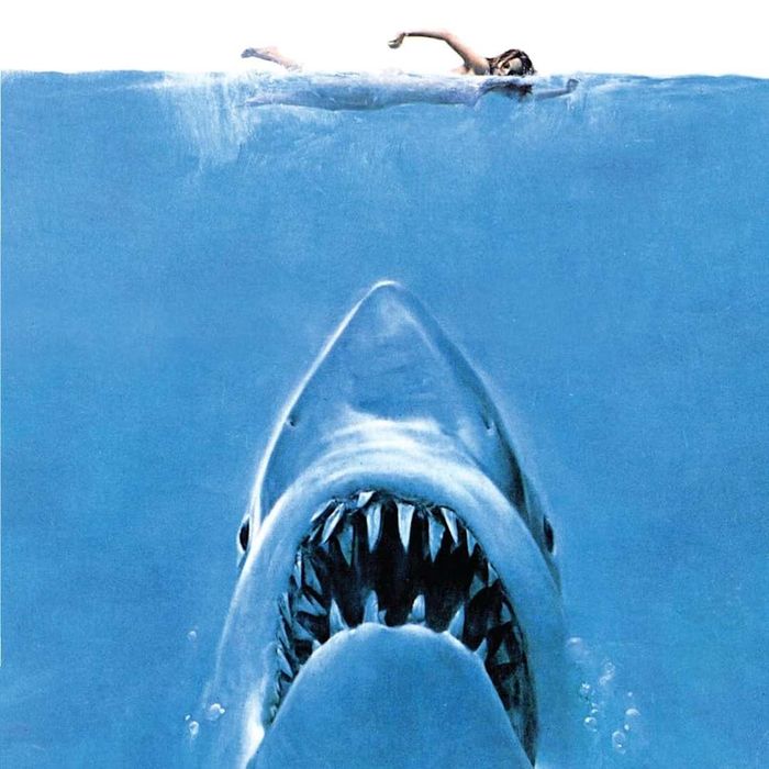 The iconic cover art for 'Jaws' is shown here
