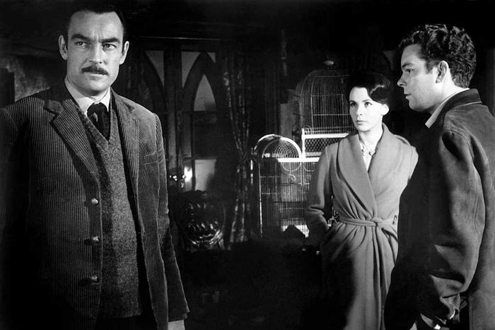 British actors Richard Johnson, Claire Bloom, and American Russ Tamblyn on the set of The Haunting.