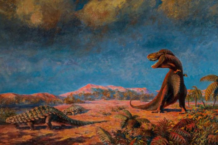 TARBOSAURUS AND ARMORED DINOSAUR