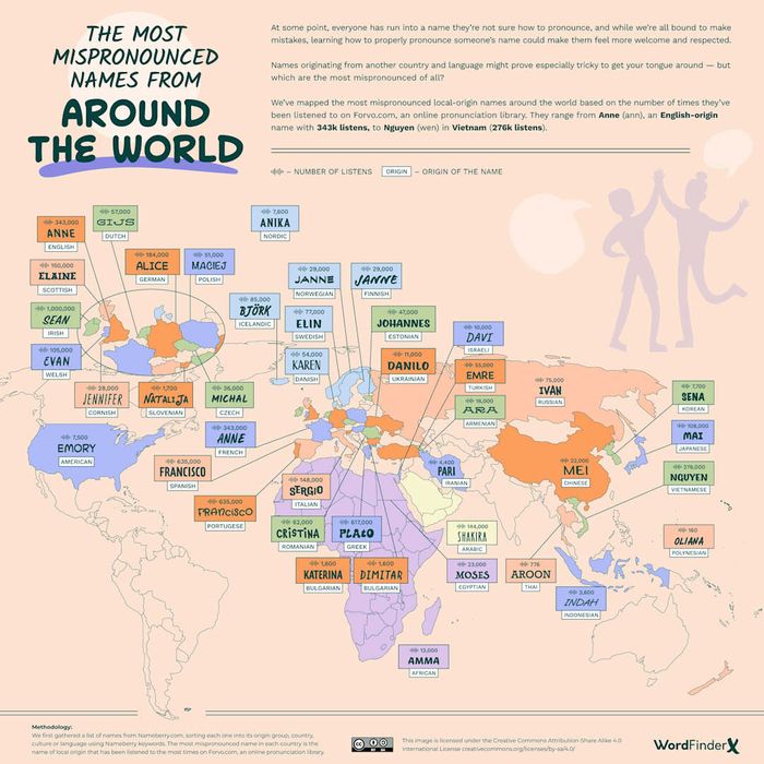 An illustrated map showcasing the world's most frequently mispronounced names