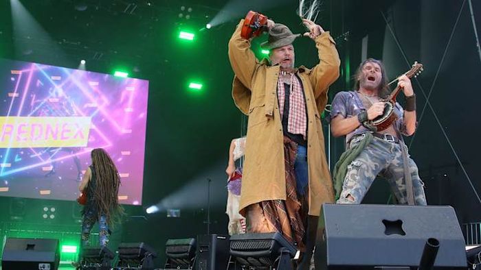 Swedish band Rednex takes the stage in Hamburg, Germany.