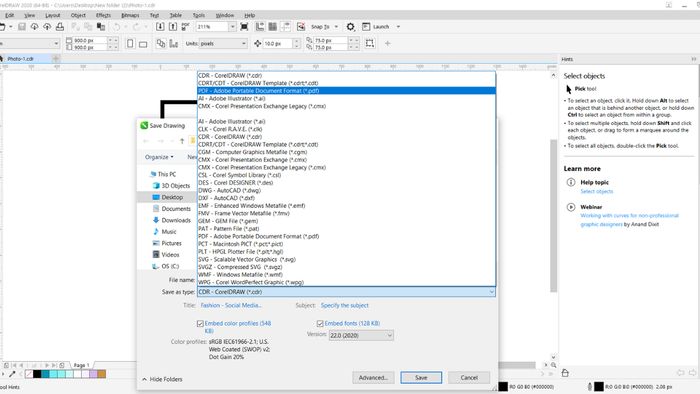 Hướng dẫn chuyển File CDR sang PDF bằng CoreIDRAW - Bước 2
