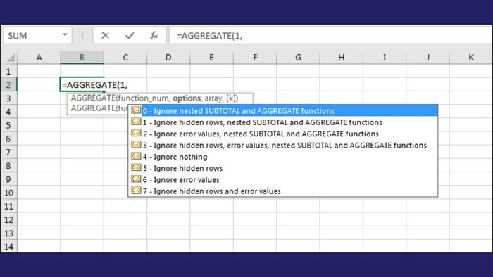 Cú pháp của hàm AGGREGATE trong Excel