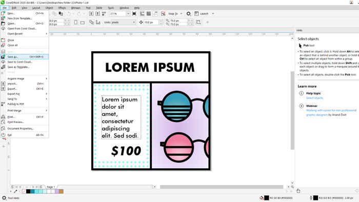 Hướng dẫn chuyển File CDR sang PDF bằng CoreIDRAW - Bước 1