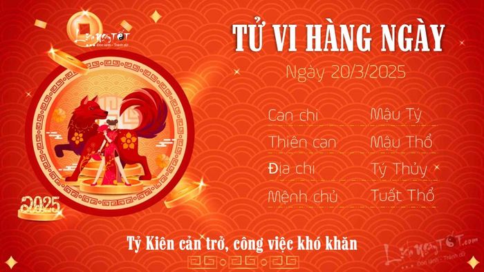 Tử vi hàng ngày 20/3/2025 - Tuổi Tuất