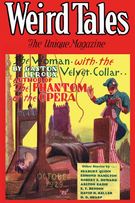 October 1929 cover of *Weird Tales* magazine depicting a woman moments before her execution by guillotine